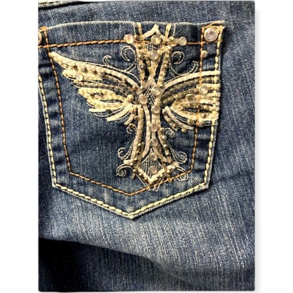 💗 Earl Jeans Medium Dark Wash Emblished Crop Jeans Juniors Size 9 - Picture 5 of 6